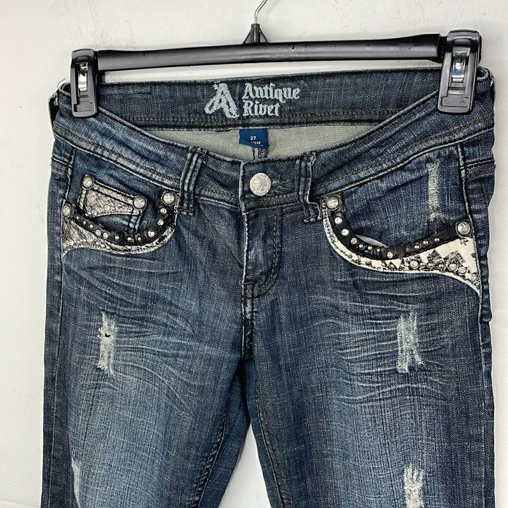 Antique Rivet Distressed Jeans 27” - Picture 2 of 12